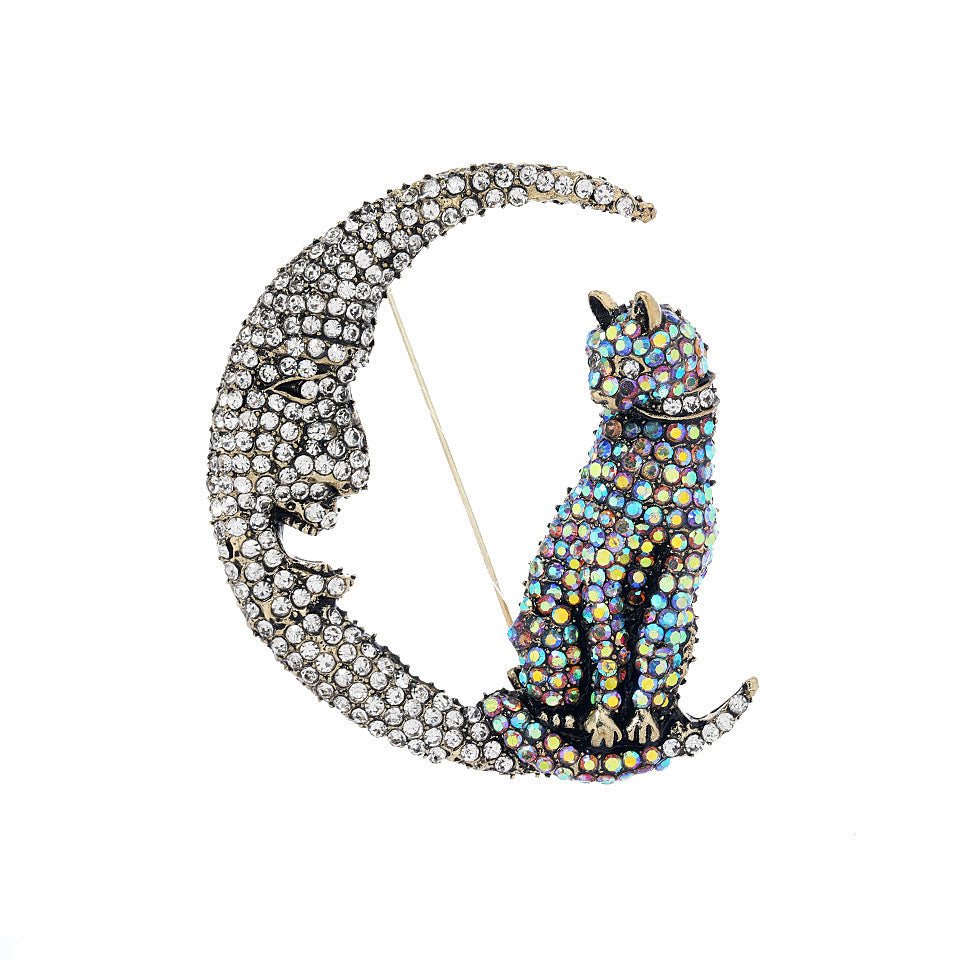 Creative Retro Full Diamond Heavy Industry Moon Brooch Female Bijou Her