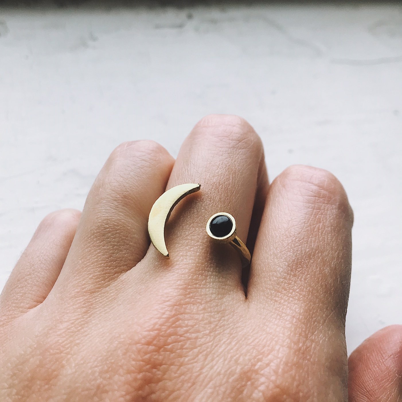 Crescent Moon Ring with Black Onyx Bijou Her