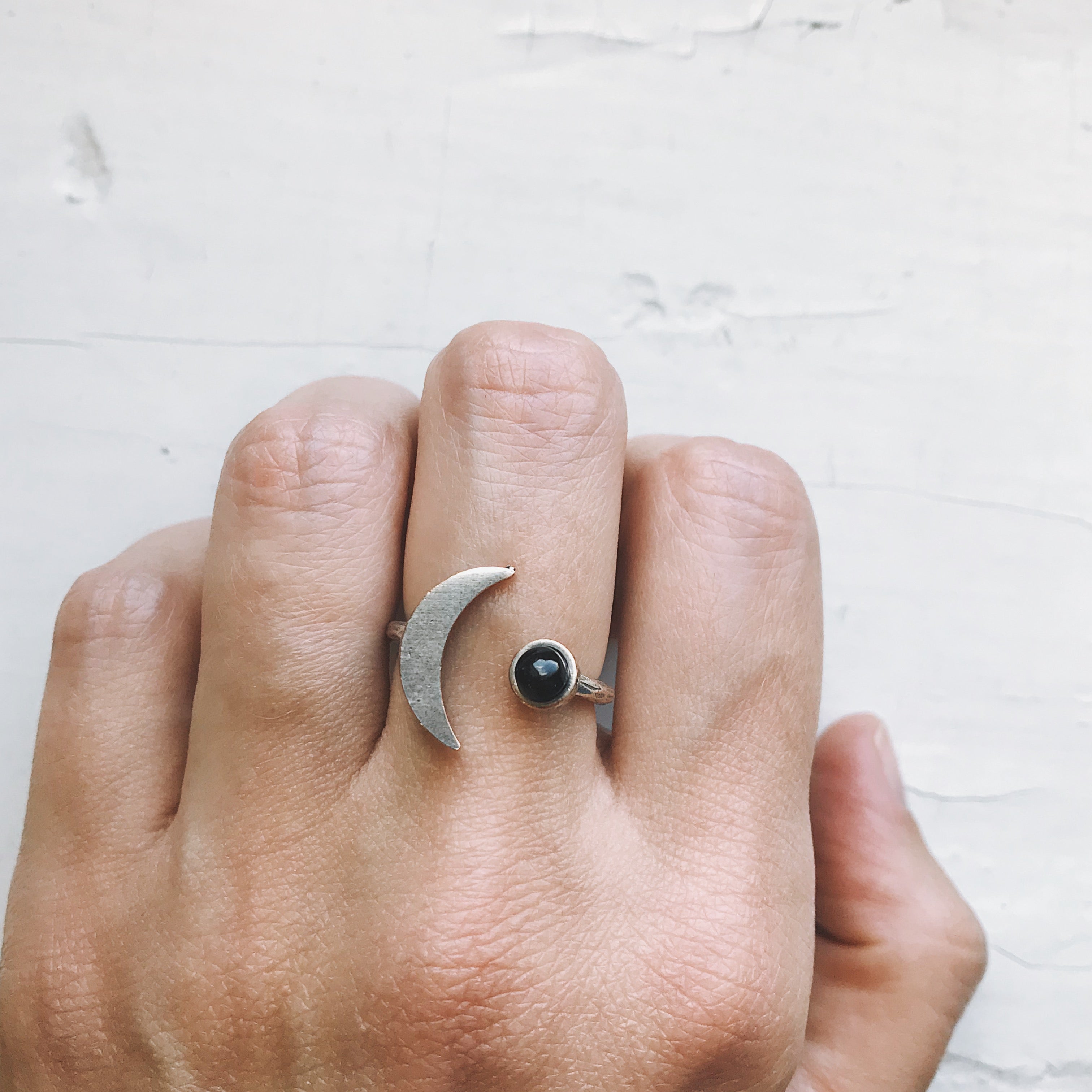 Crescent Moon Ring with Black Onyx Bijou Her