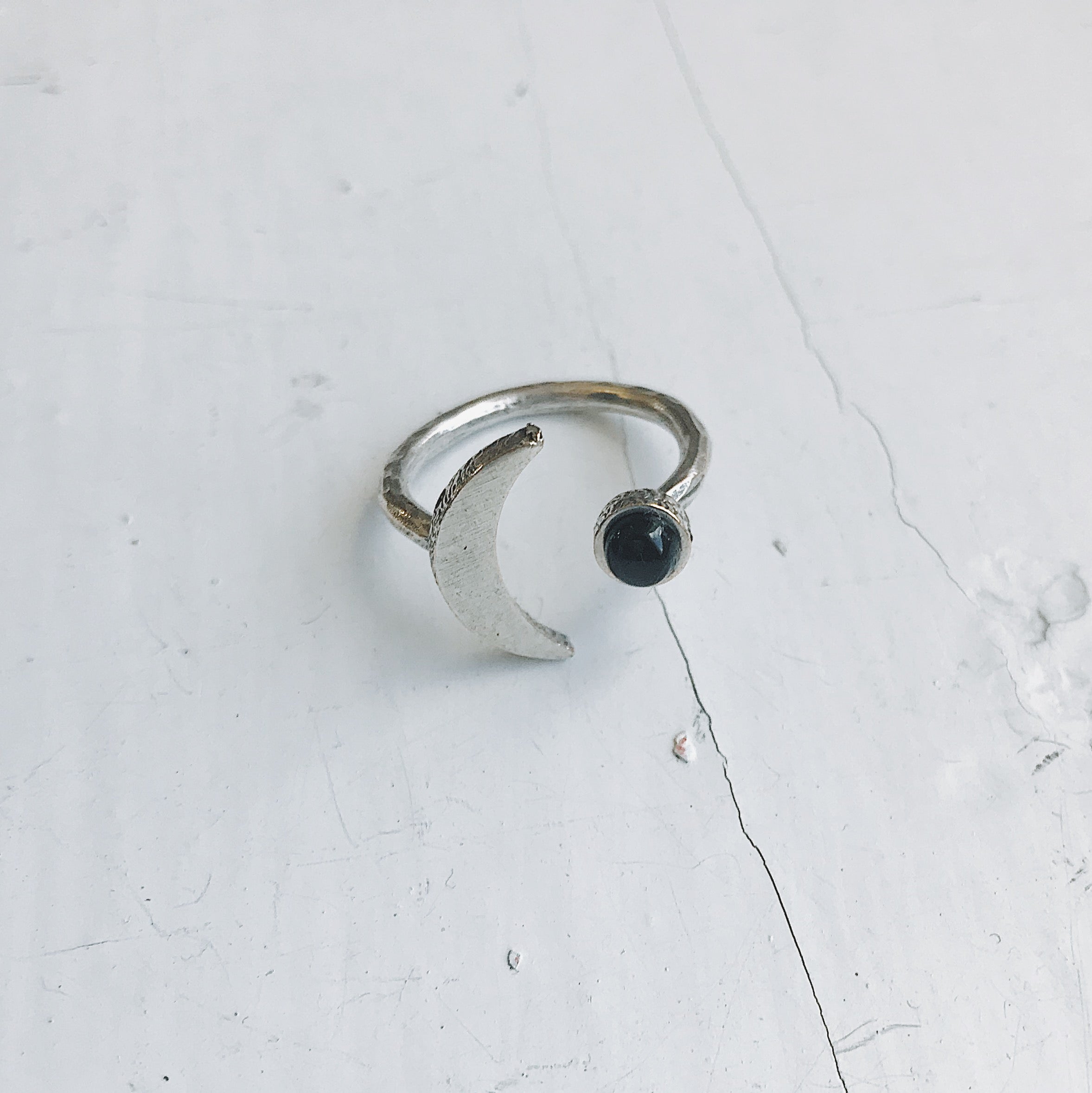 Crescent Moon Ring with Black Onyx Bijou Her