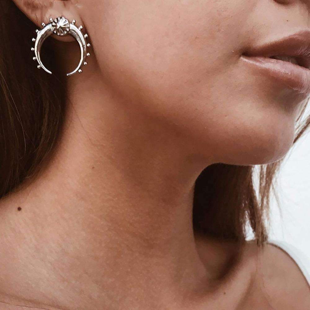 Crescent Moon Zinc Alloy Earrings - 1" x 1" Size Bijou Her