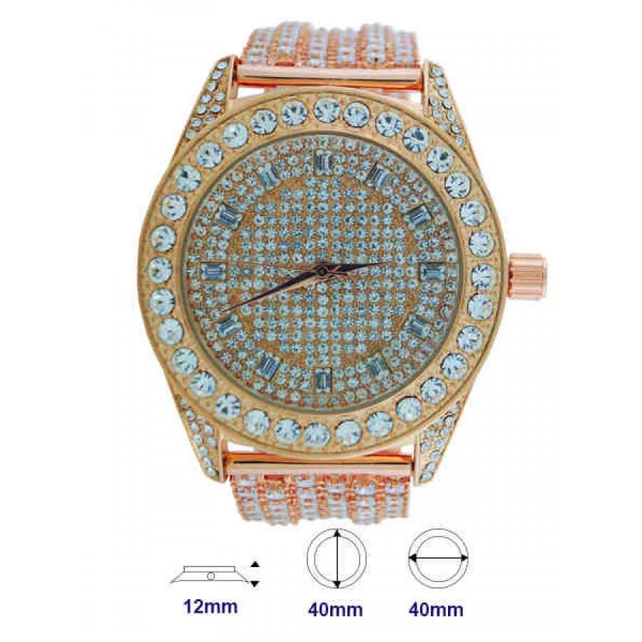 Crystal Band Men's Watch - 40mm Case Width & Height, 12mm Thickness Bijou Her