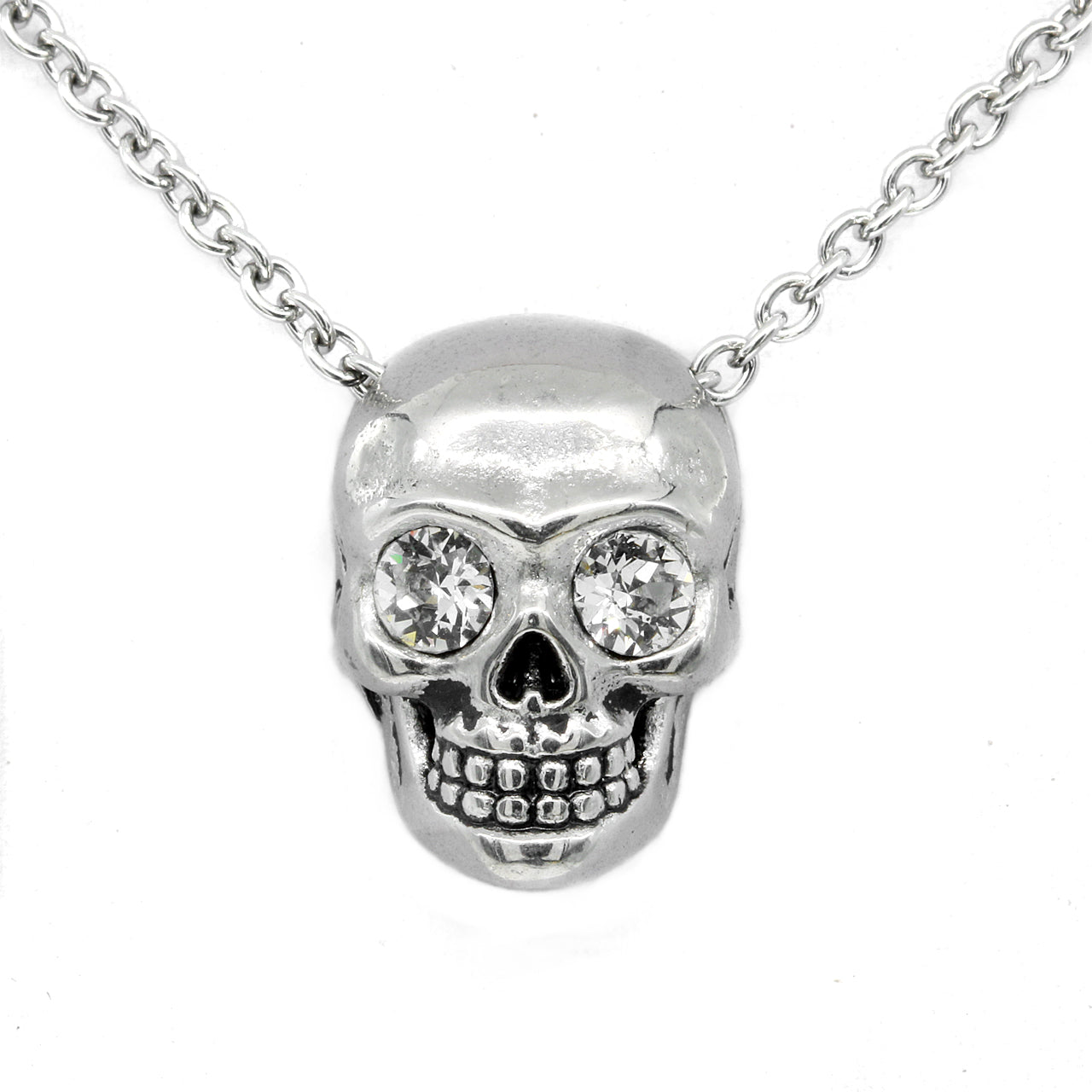 Crystal Eyed Skull Pendant Necklace - Stainless Steel with Swarovski Crystals Bijou Her