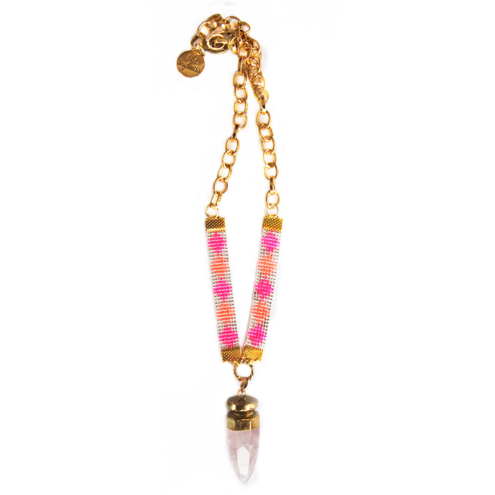 Crystal Quartz Necklace with Hand-Beaded Straps - Colorful and Protective Bijou Her