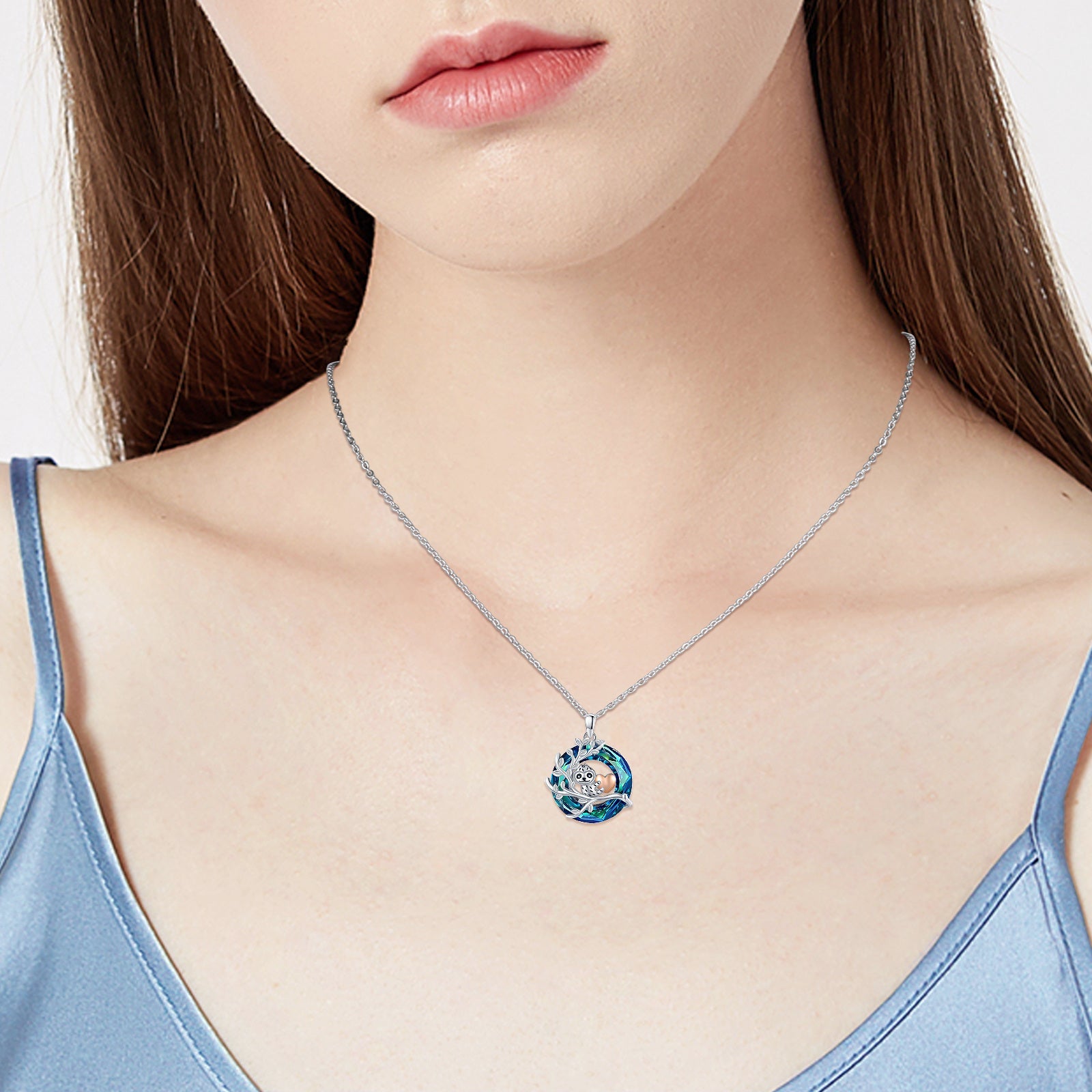 Crystal Sloth Pendant Necklace in 925 Sterling Silver Bijou Her