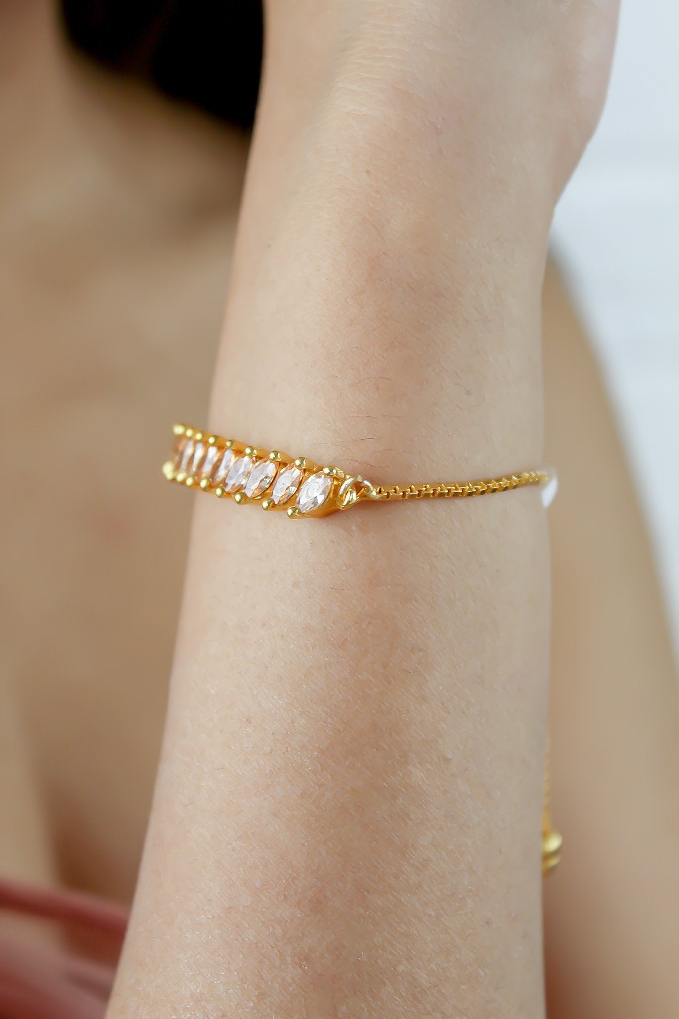 Crystal Spikes Bracelet - 18k Gold Plated with Zirconia Stones, Unique Design, Adjustable Size | Bombay Sunset Bijou Her