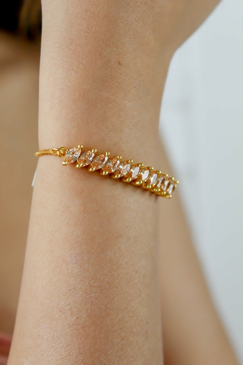 Crystal Spikes Bracelet - 18k Gold Plated with Zirconia Stones, Unique Design, Adjustable Size | Bombay Sunset Bijou Her