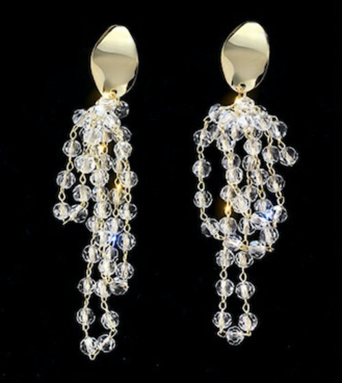 Crystal Tassel Earrings with Multi-Layer Design - Pearl, Crystal, Alloy, 925 Silver - 7.7cm Length - Lightweight Bijou Her