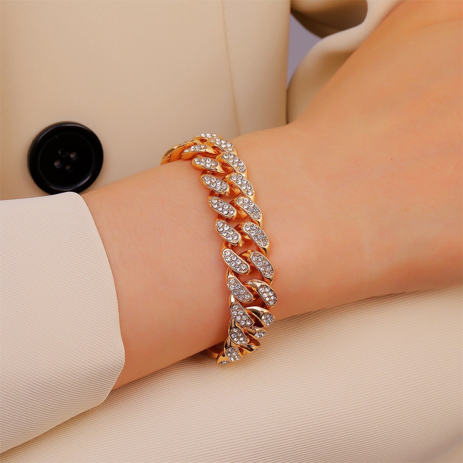 Cuban Rhinestone Bracelet - 18cm Perimeter Alloy Jewelry Bijou Her