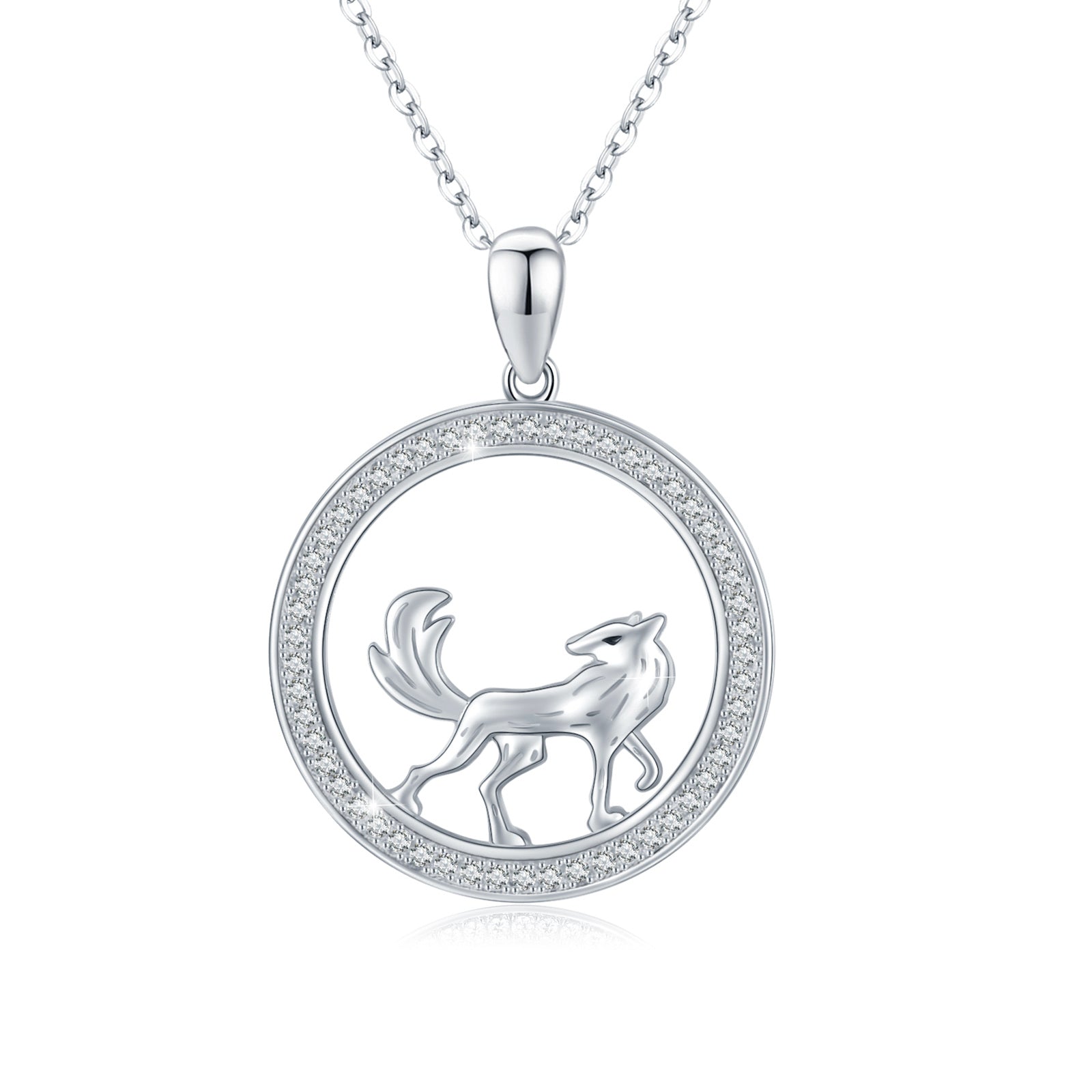 Cubic Zircon Wolf Pendant Necklace in 925 Sterling Silver Bijou Her