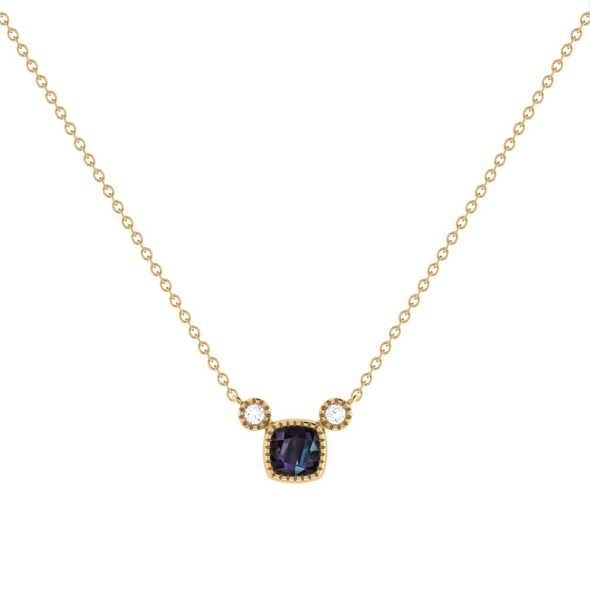 Cushion Cut Alexandrite & Diamond Birthstone Necklace in 14K Gold - June Birthstone Jewelry Bijou Her