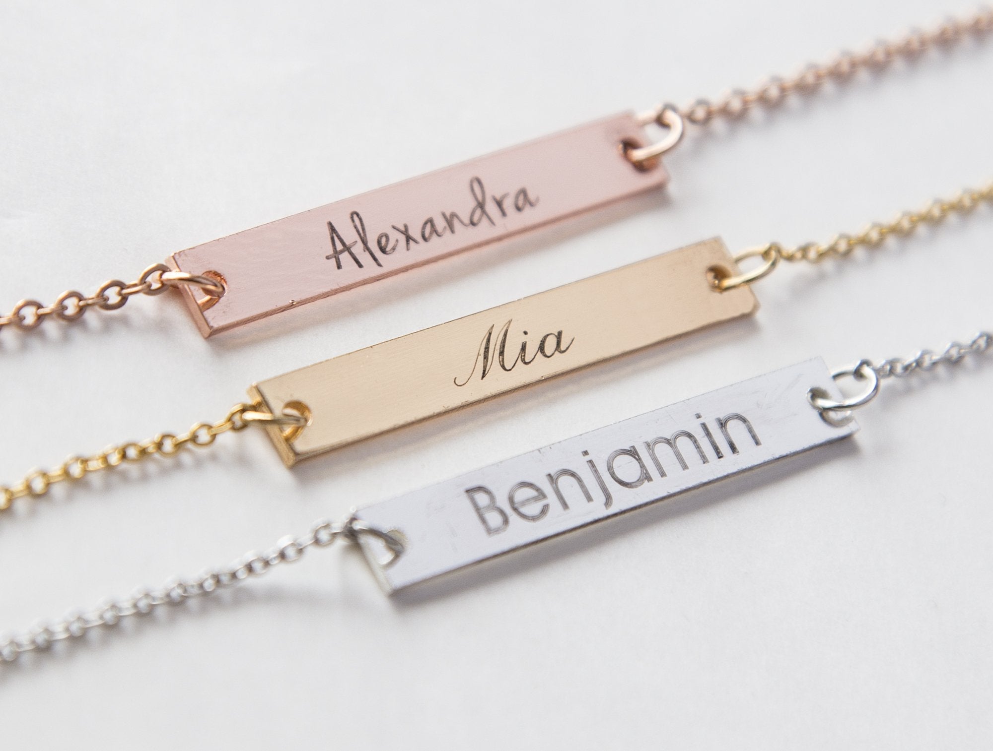 Custom Baby Name Bar Necklace - Engraved Pendant for New Moms Bijou Her