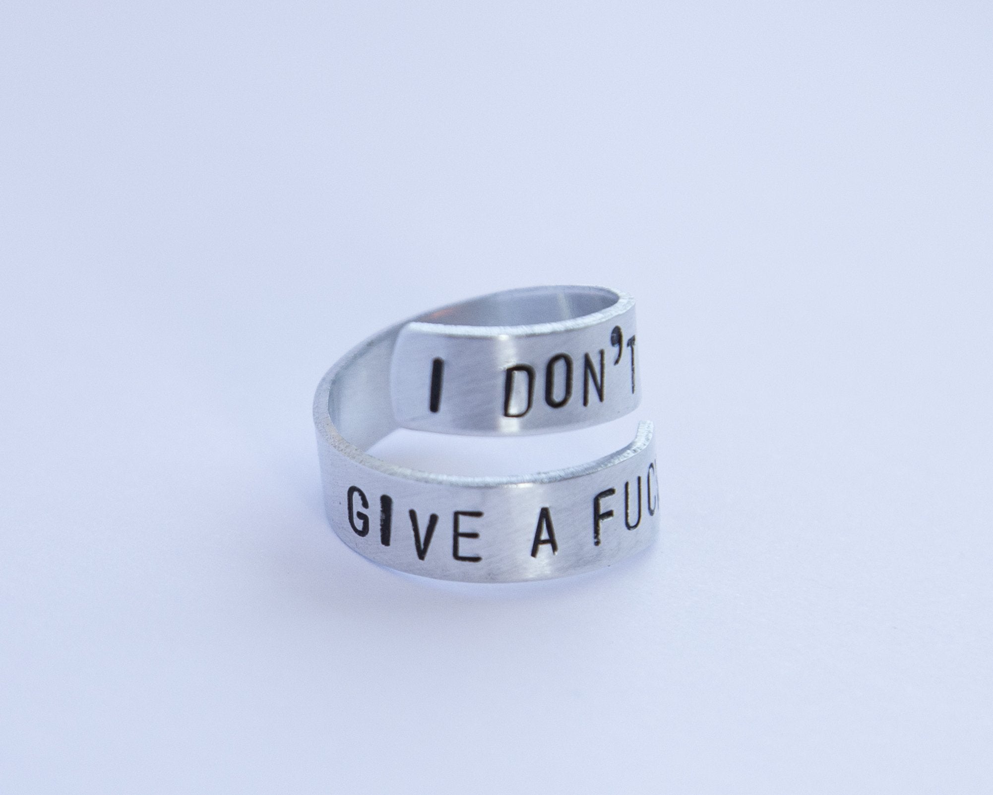 Custom Stamped "I Don't Give a F***" Ring - Funny Aluminum Twist Ring for Offensive Gift Wrap Bijou Her