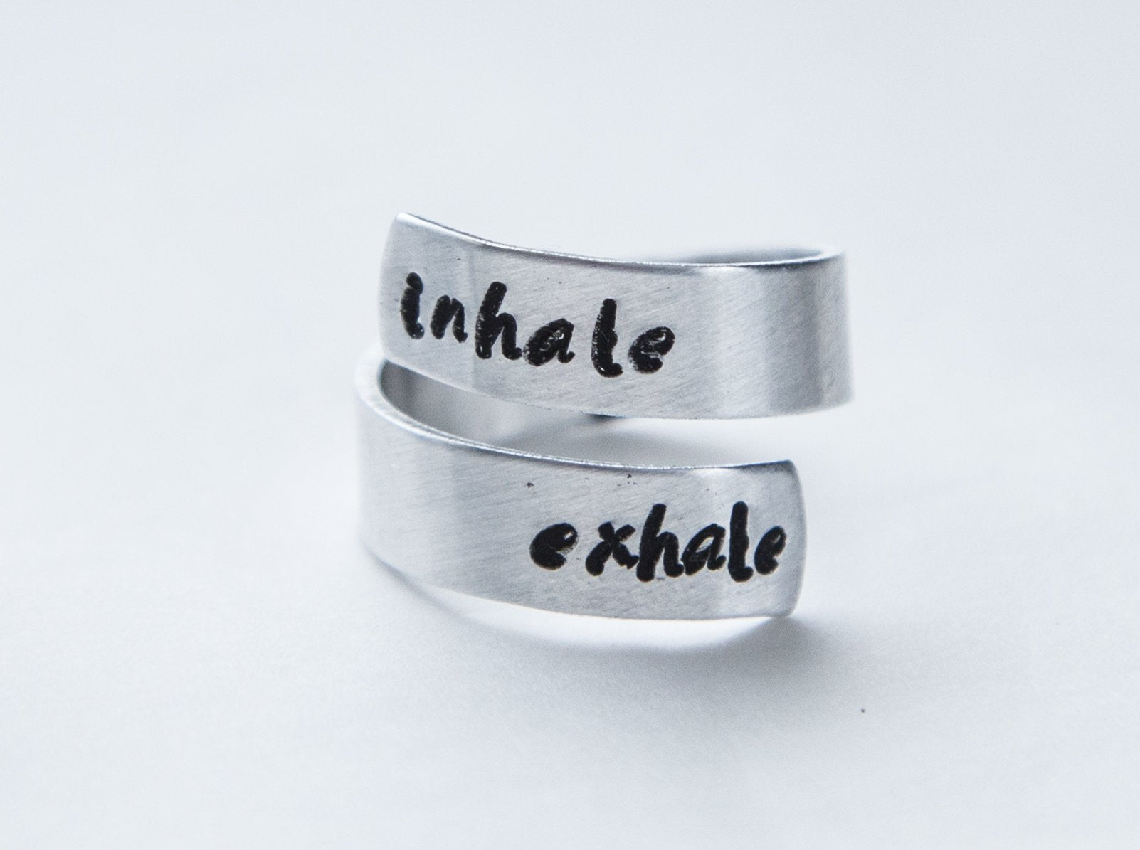 Custom Stamped Inhale Exhale Yoga Ring - Adjustable Aluminum Stamped Wrap Ring for Meditation and Yoga Lovers Bijou Her