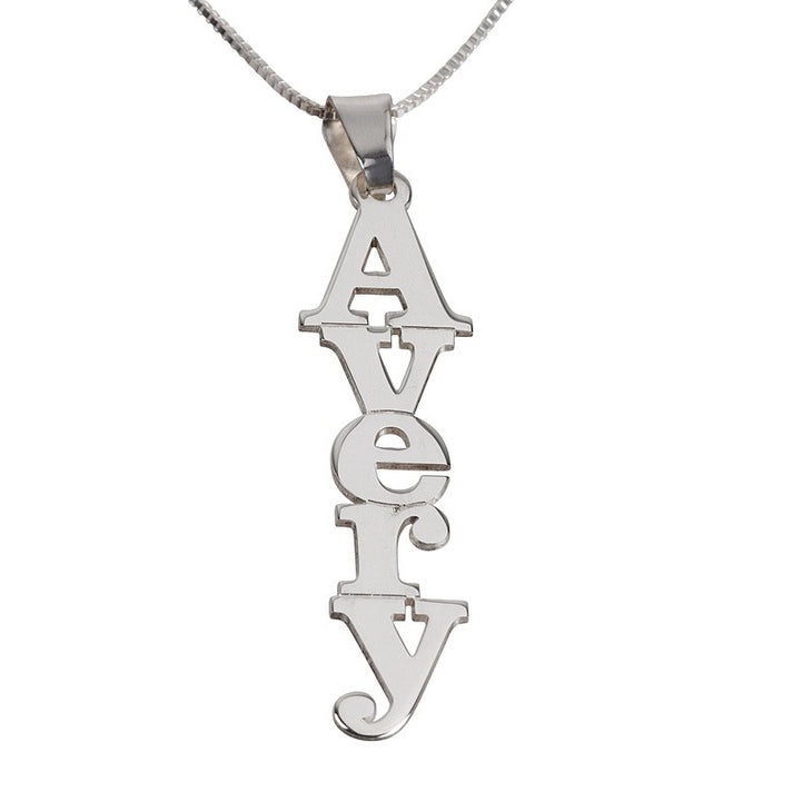 Custom Vertical Name Necklace - Sterling Silver & Gold Plated Pendant Bijou Her