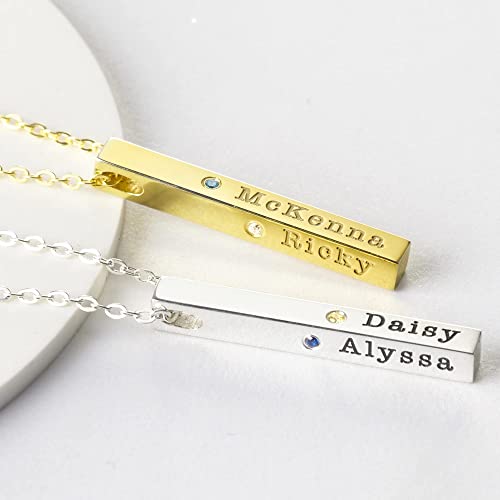 Customizable Mom Necklace with Kids' Names and Birthstones - 925 Sterling Silver and 18K Gold Plated Pendant Jewelry Bijou Her