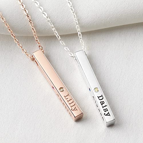 Customizable Mom Necklace with Kids' Names and Birthstones - 925 Sterling Silver and 18K Gold Plated Pendant Jewelry Bijou Her