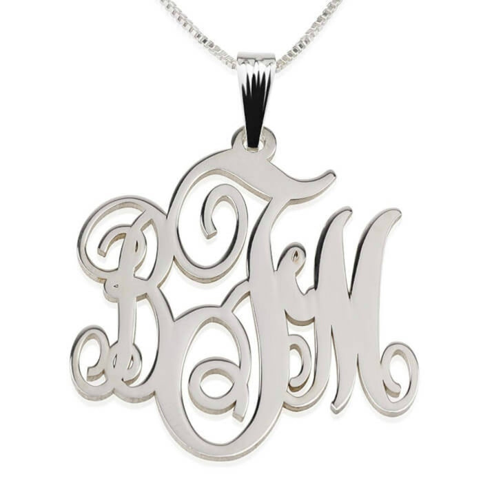 Customizable Monogram Necklace - Sterling Silver, Curved Font, Free Shipping, BOX/ROLO Chain, 14"-22" Lengths Bijou Her