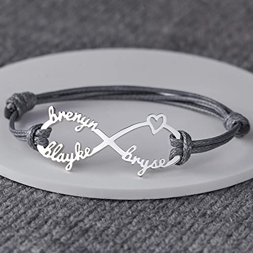 Customizable Sterling Silver Infinity Bracelet - Up to 4 Names - Adjustable XS to XL - Perfect Gift for Valentine's Day, Anniversary, Birthday, Wedding, Mother's Day Bijou Her
