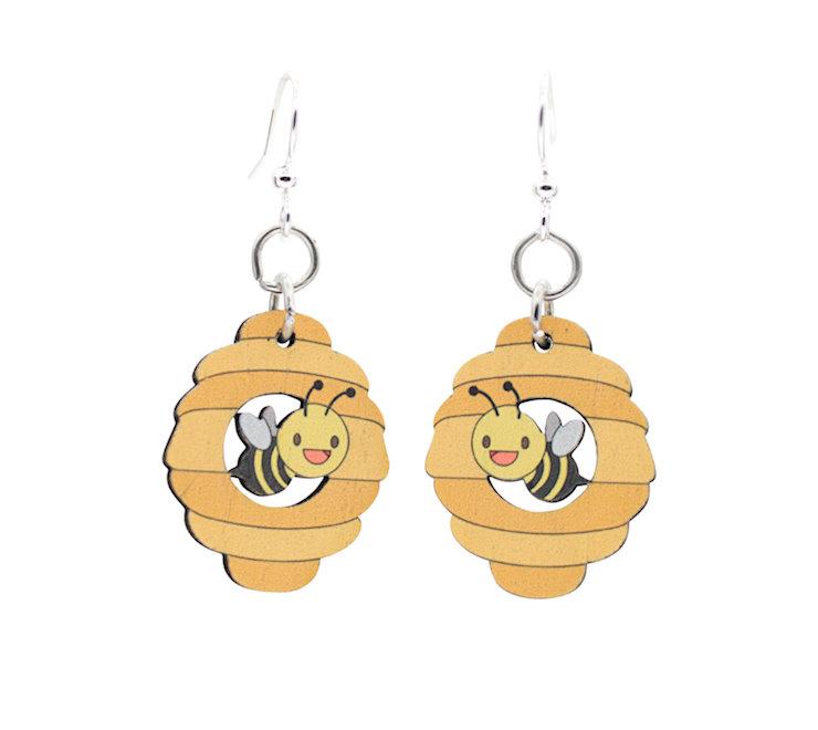 Cute Bee Earrings - Made in U.S.A - Style #1652 - 0.7 x 0.9" - Sustainable Wood - Hypoallergenic Bijou Her