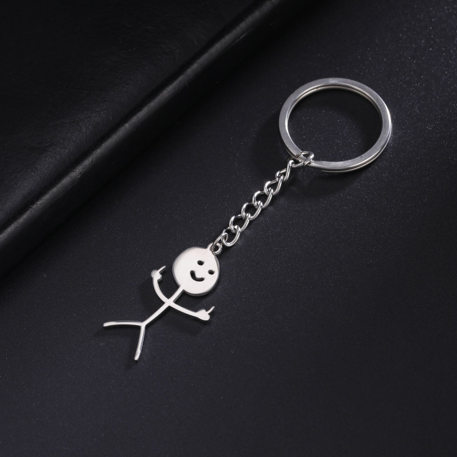 Cute Hollowed-out Smiling Face Figurine Pendant Stainless Steel Key Chain Bijou Her