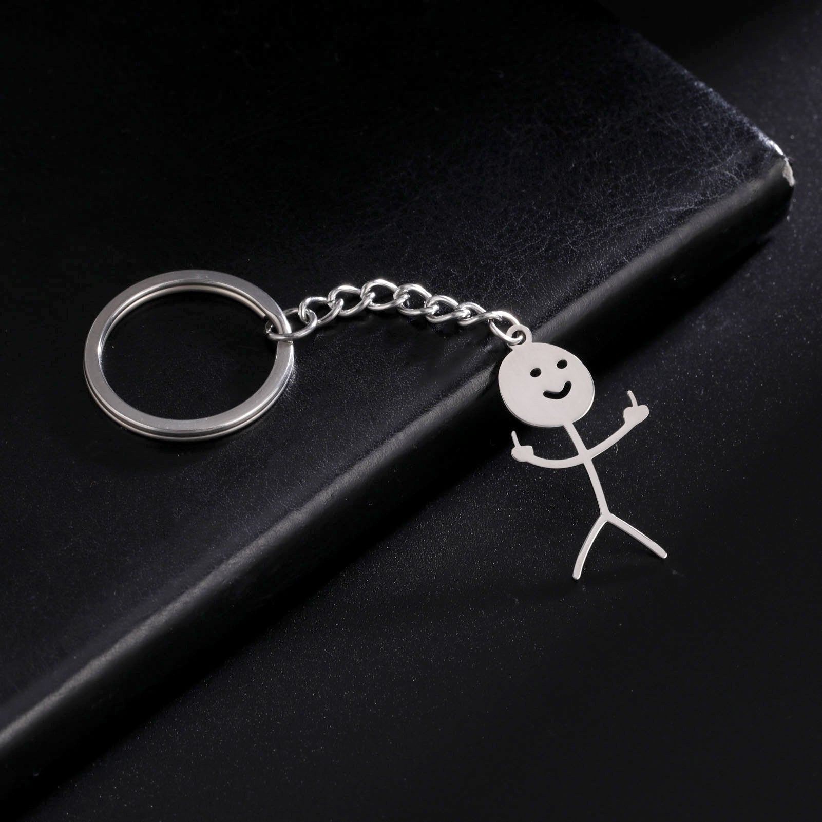 Cute Hollowed-out Smiling Face Figurine Pendant Stainless Steel Key Chain Bijou Her