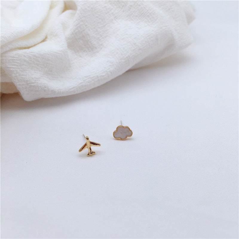 Cute Mini Stud Earrings Asymmetrical Airplane Cloud Ears Bijou Her