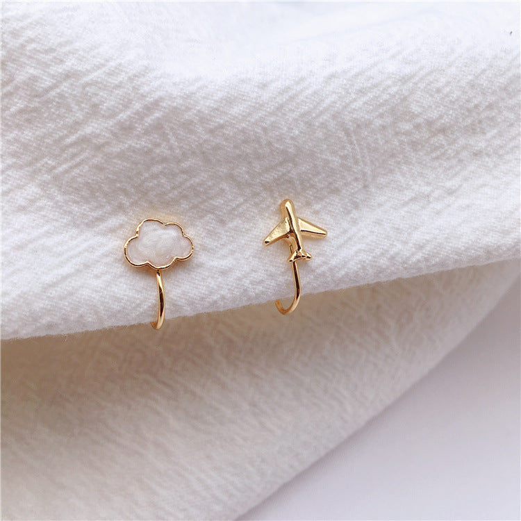 Cute Mini Stud Earrings Asymmetrical Airplane Cloud Ears Bijou Her