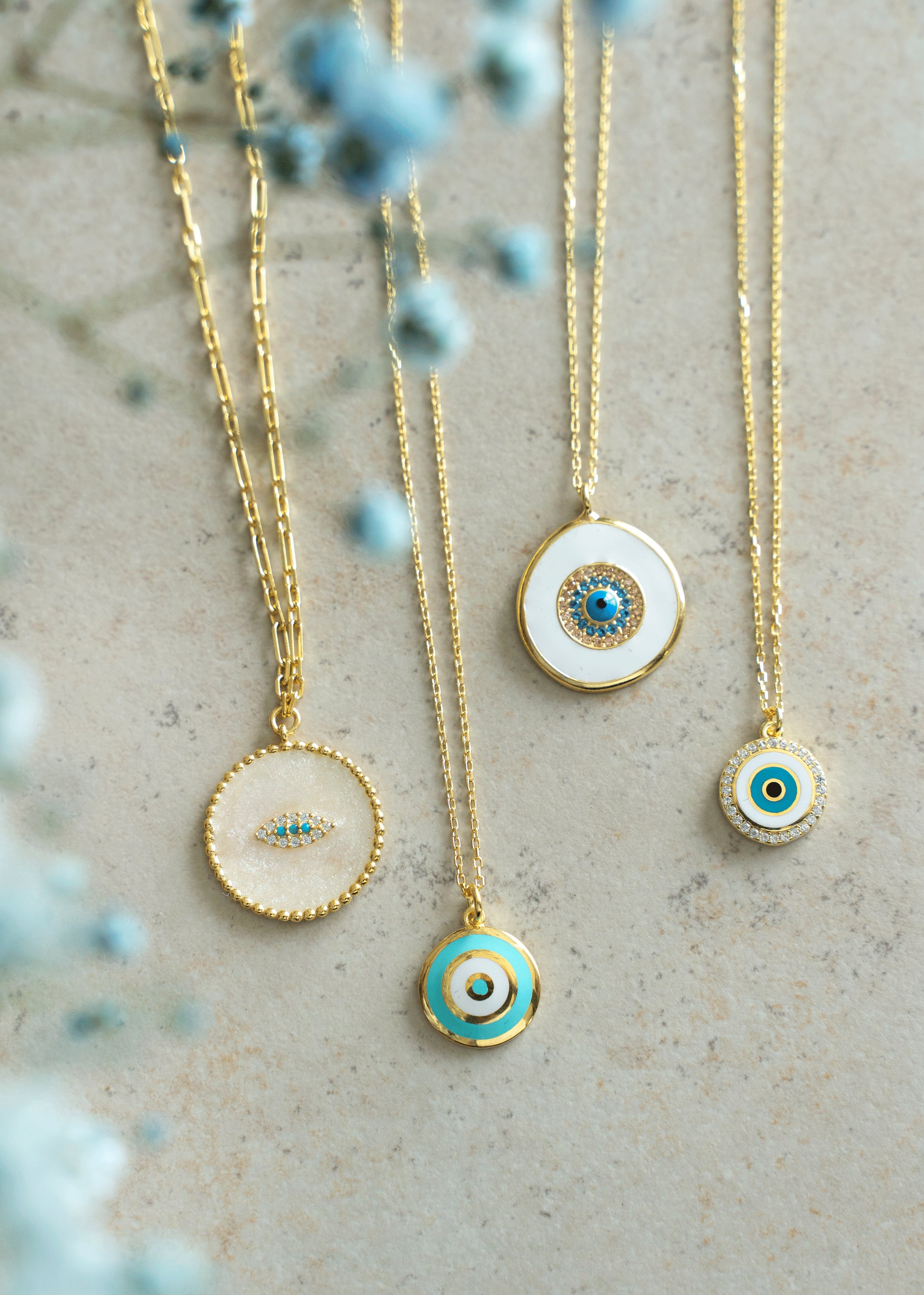 Cyra Necklace: Yellow Gold Plated Sterling Silver Evil Eye Pendant Bijou Her