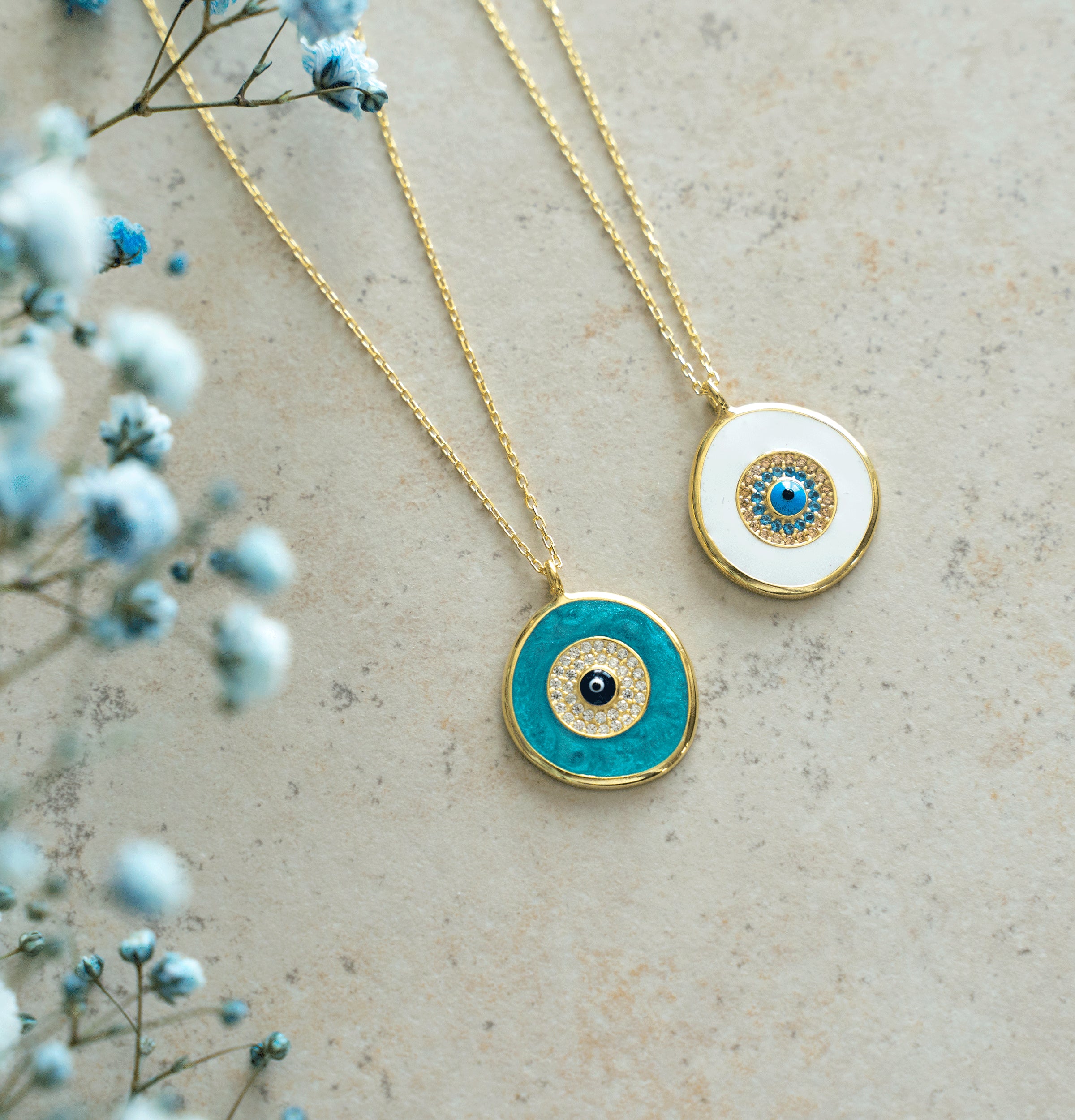 Cyra Necklace: Yellow Gold Plated Sterling Silver Evil Eye Pendant Bijou Her