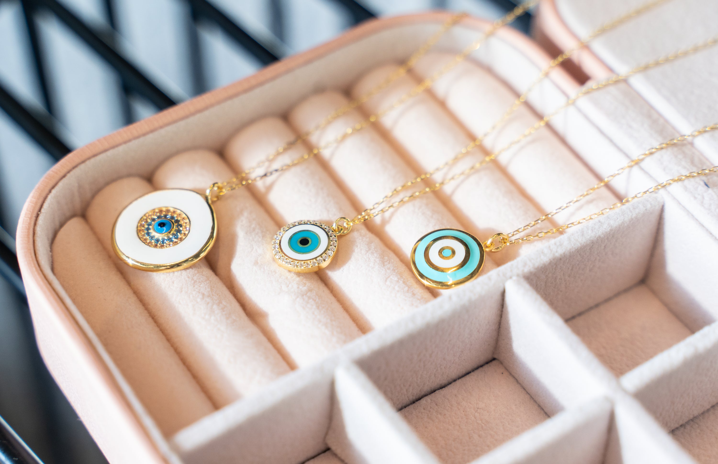 Cyra Necklace: Yellow Gold Plated Sterling Silver Evil Eye Pendant Bijou Her