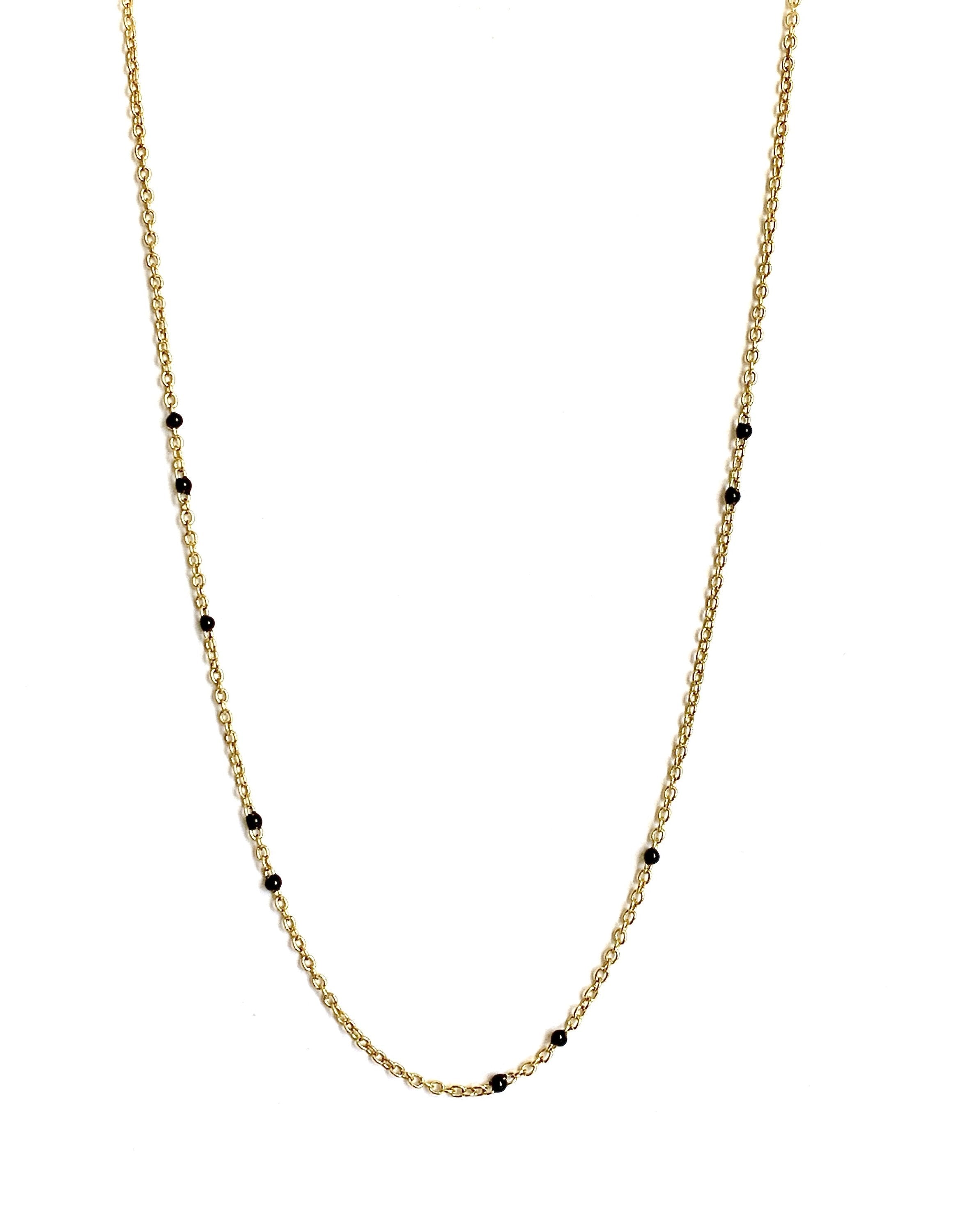 Dainty Black Onyx Layered Necklace for Women - Gold Plated Link Chain Pendant Jewelry with Extender Bijou Her