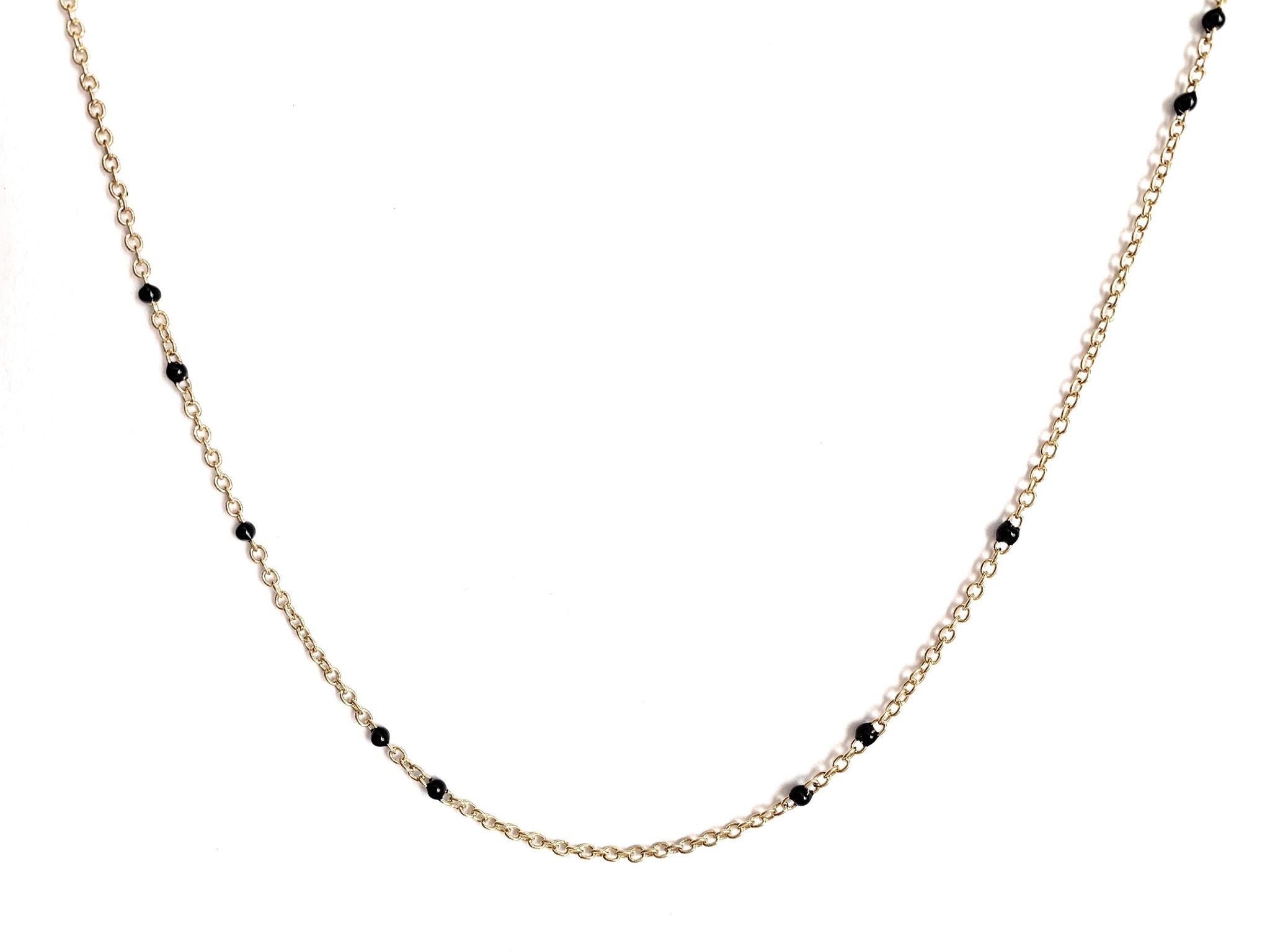 Dainty Black Onyx Layered Necklace for Women - Gold Plated Link Chain Pendant Jewelry with Extender Bijou Her