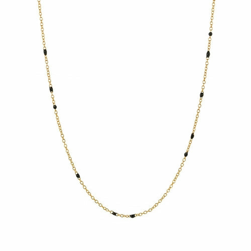 Dainty Black Onyx Layered Necklace for Women - Gold Plated Link Chain Pendant Jewelry with Extender Bijou Her