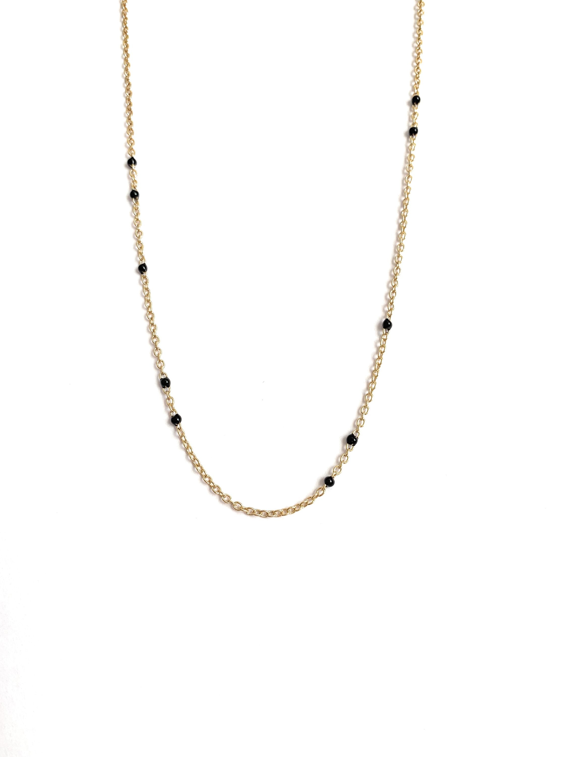 Dainty Black Onyx Layered Necklace for Women - Gold Plated Link Chain Pendant Jewelry with Extender Bijou Her