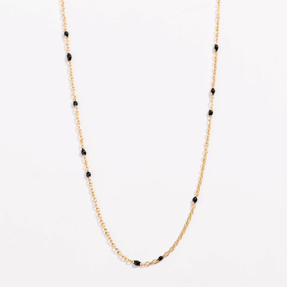 Dainty Black Onyx Layered Necklace for Women - Gold Plated Link Chain Pendant Jewelry with Extender Bijou Her