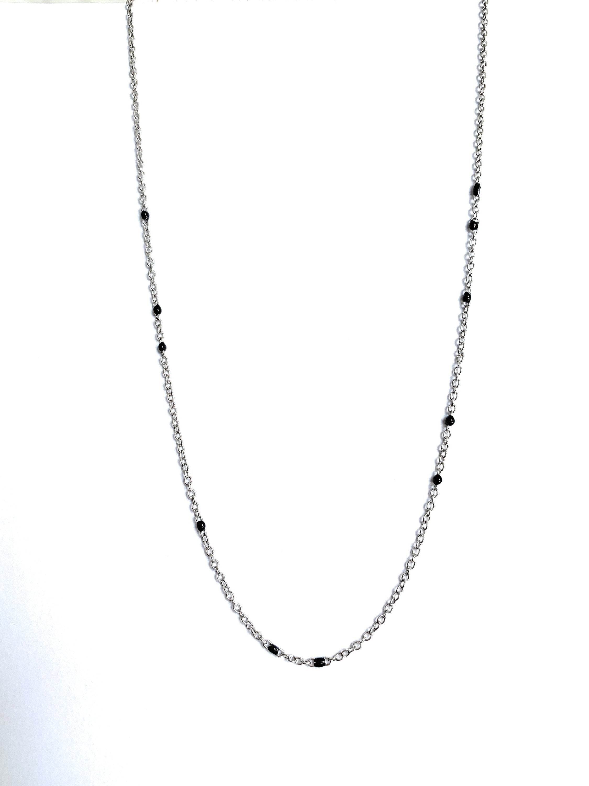 Dainty Black Onyx Layered Necklace for Women - Gold Plated Link Chain Pendant Jewelry with Extender Bijou Her