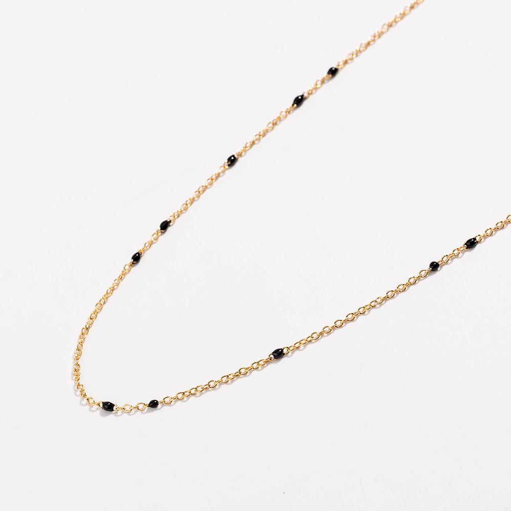 Dainty Black Onyx Layered Necklace for Women - Gold Plated Link Chain Pendant Jewelry with Extender Bijou Her