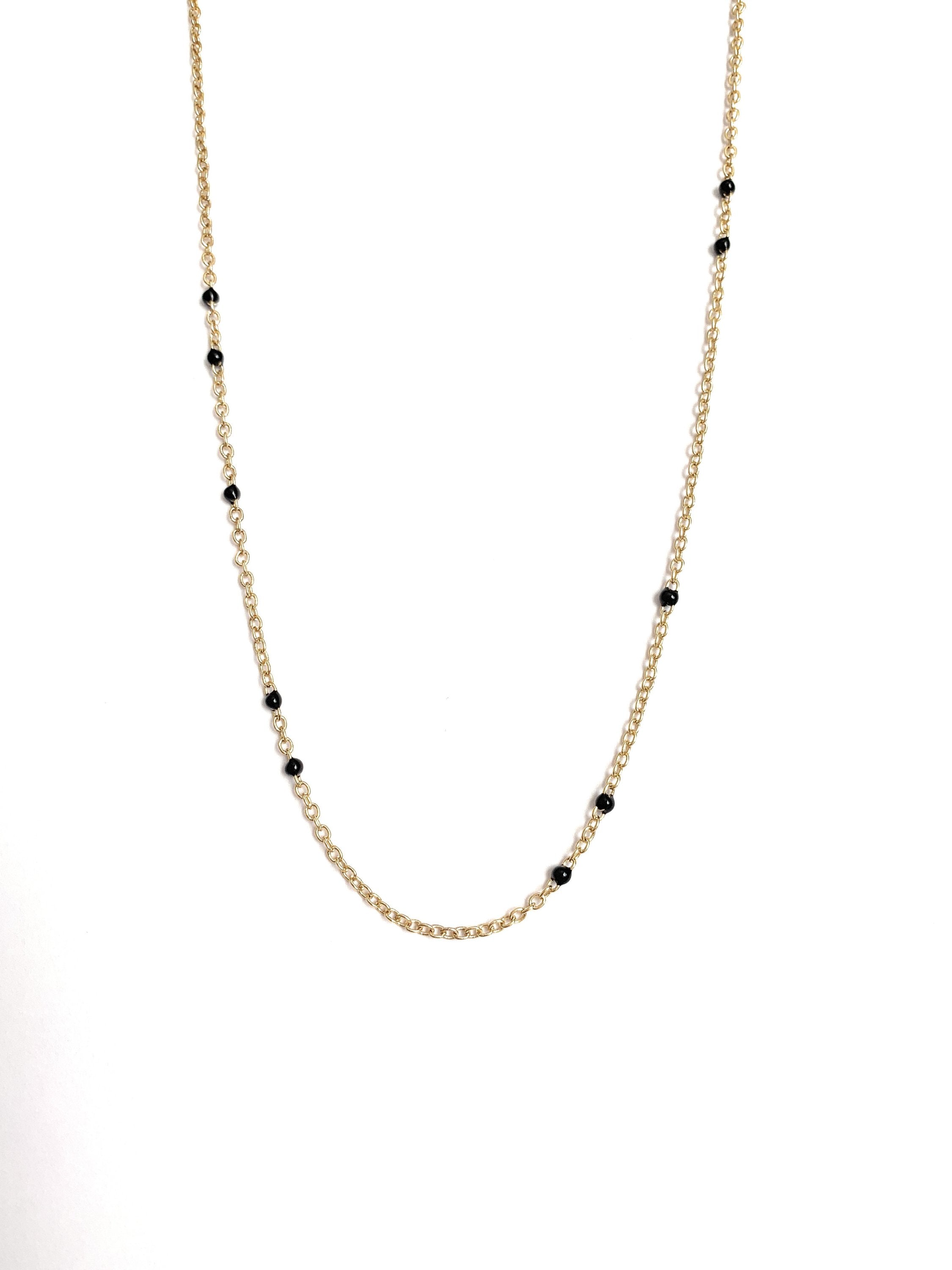 Dainty Black Onyx Layered Necklace for Women - Gold Plated Link Chain Pendant Jewelry with Extender Bijou Her