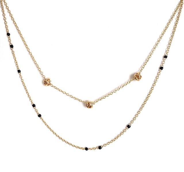 Dainty Black Onyx Layered Necklace for Women - Gold Plated Link Chain Pendant Jewelry with Extender Bijou Her