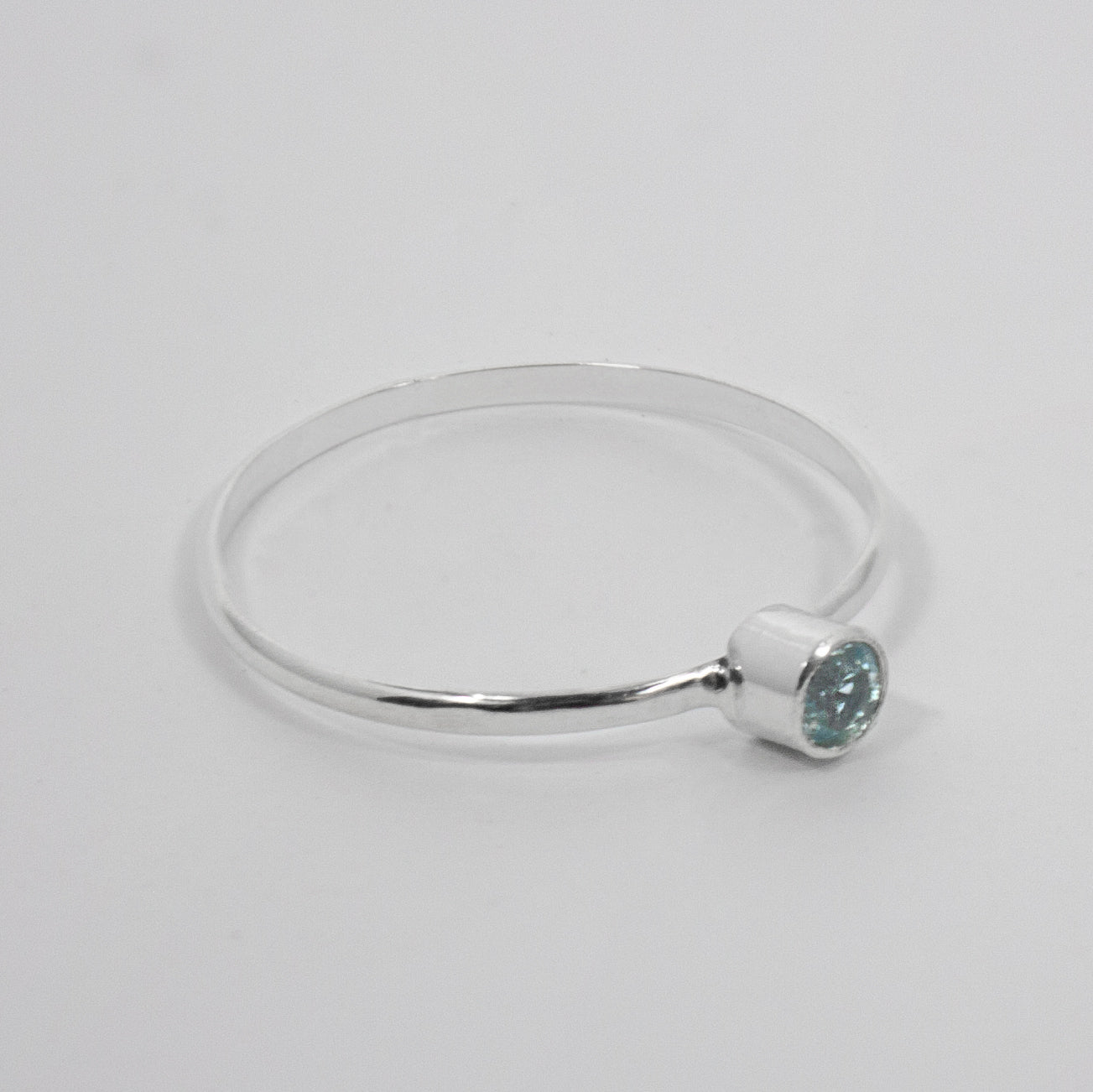 Dainty Blue Topaz Solitaire Sterling Silver Ring - December Birthstone Bijou Her