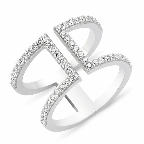 Dainty Double Band Stacked Ring in Sterling Silver with CZ Crystals - Handmade Jewelry Bijou Her