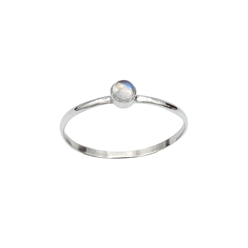 Dainty Rainbow Moonstone Bezel Ring in Sterling Silver - Minimalist Birthstone Jewelry Bijou Her