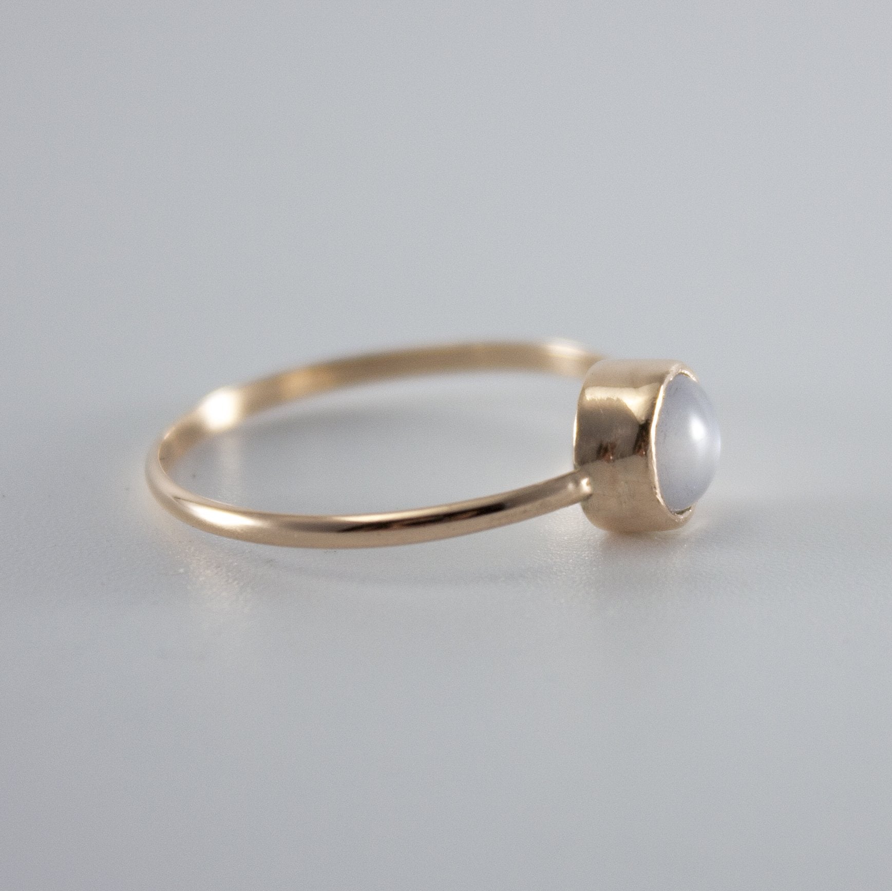 Dainty White Moonstone Bezel Gold Ring - 14k Gold Filled, Minimalist Design, Step Bezel Setting, AA Grade, 0.61 Carat Bijou Her