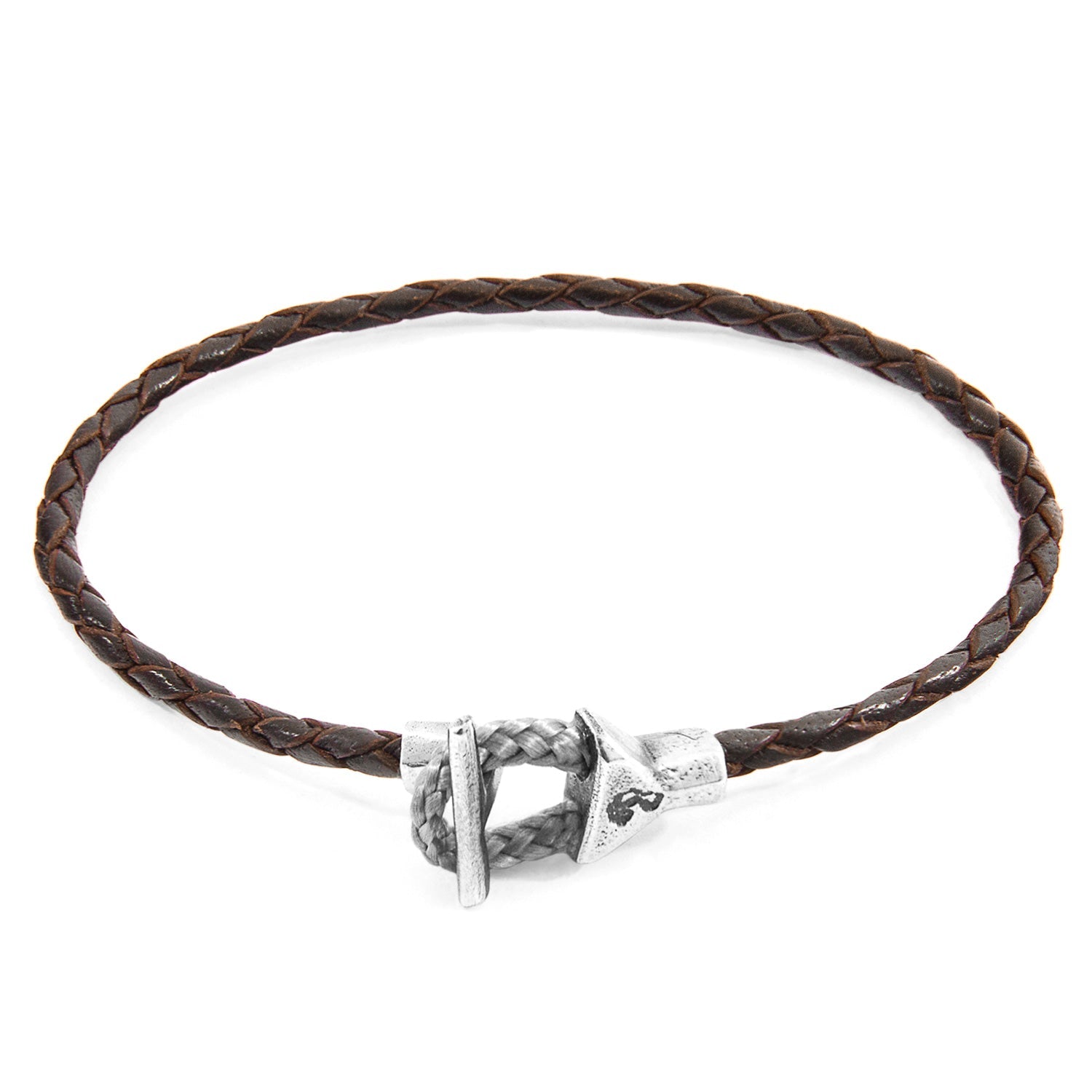 Dark Brown Cullen Silver and Braided Leather Bracelet - Handcrafted in Great Britain with Sterling Silver Clasp and Natural Leather Bijou Her