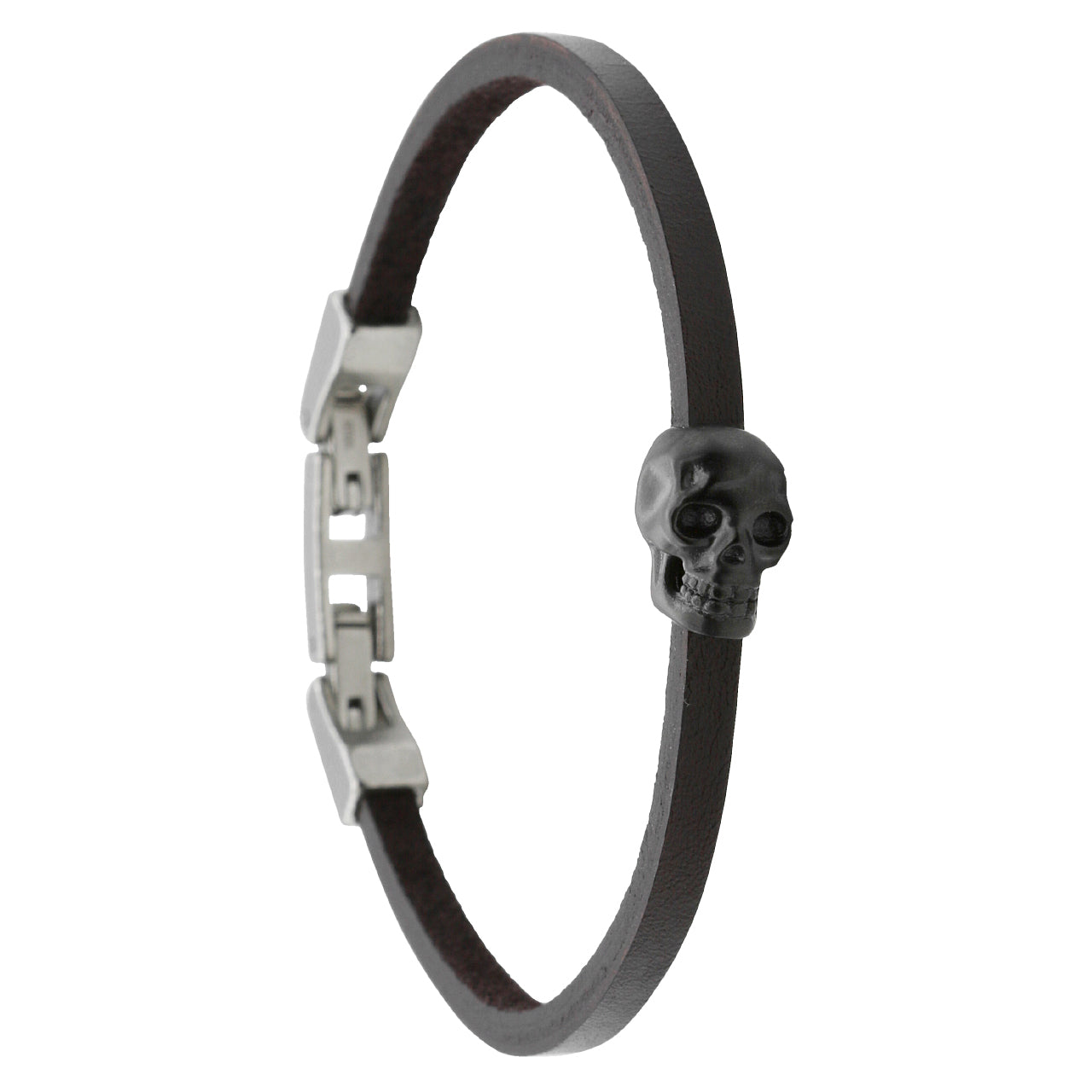 Dark Brown Leather Skull Bracelet - Stylish and Cool Accessory for Casual Outfits Bijou Her