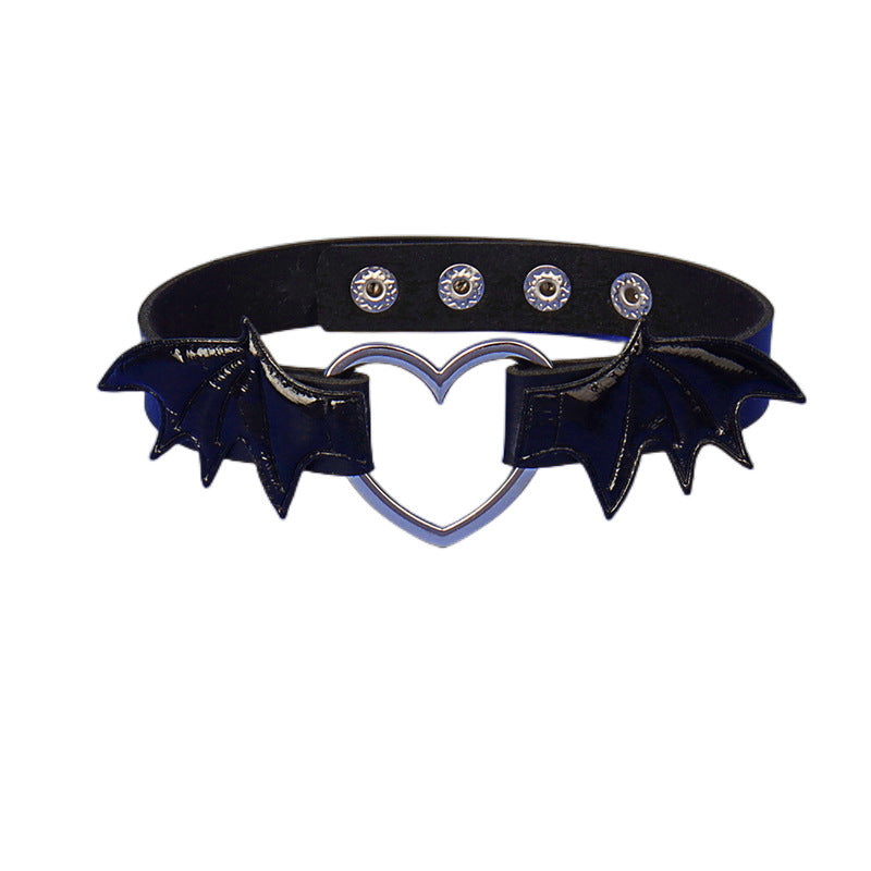 Dark Punk Love Wing Leather Collar Choker Bijou Her