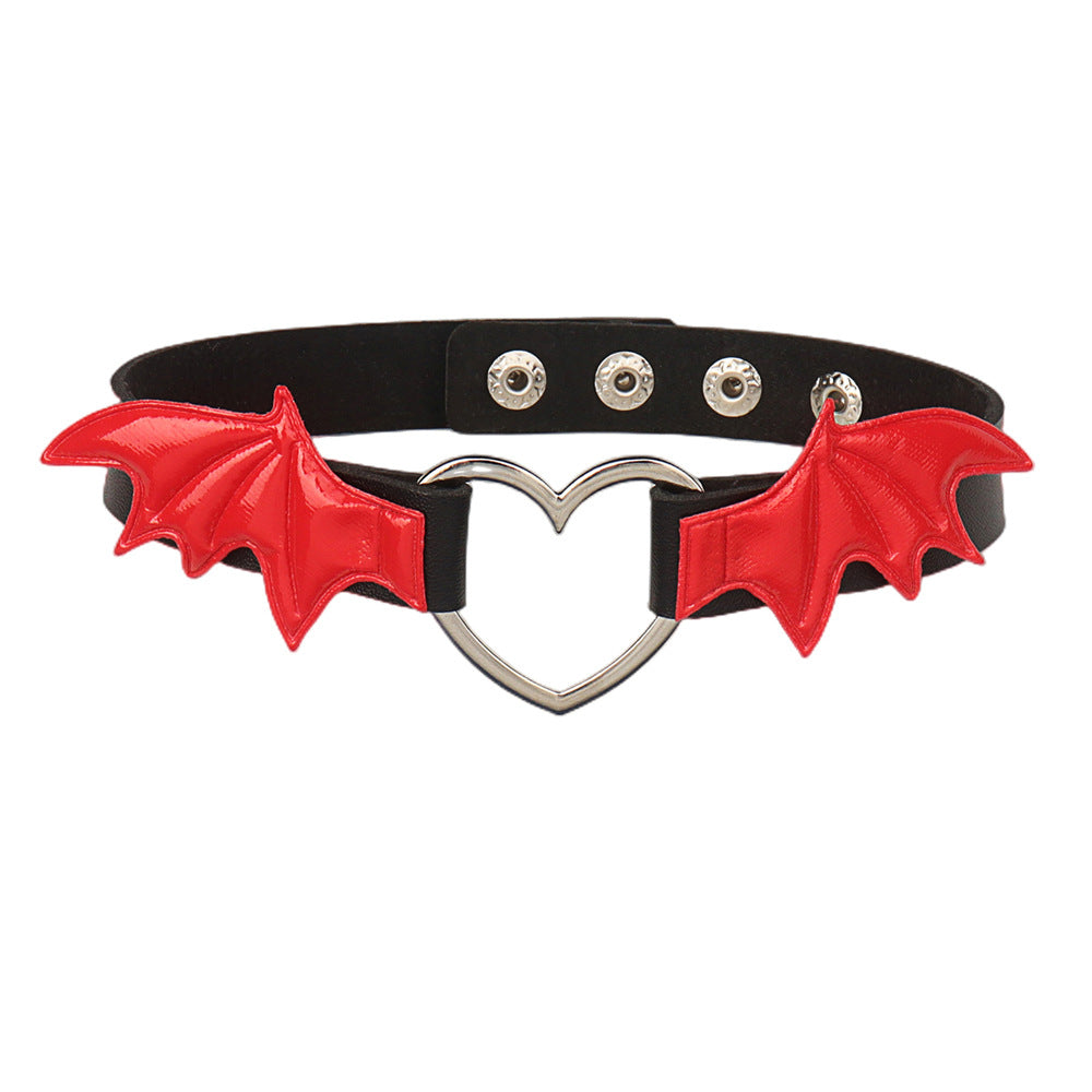 Dark Punk Love Wing Leather Collar Choker Bijou Her