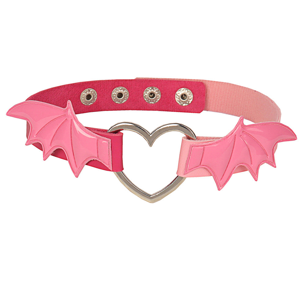 Dark Punk Love Wing Leather Collar Choker Bijou Her