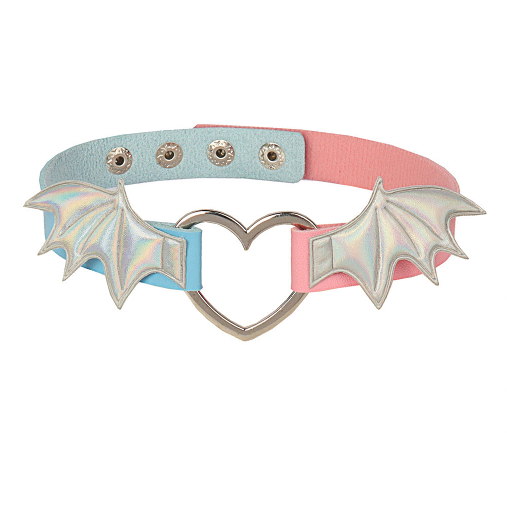 Dark Punk Love Wing Leather Collar Choker Bijou Her